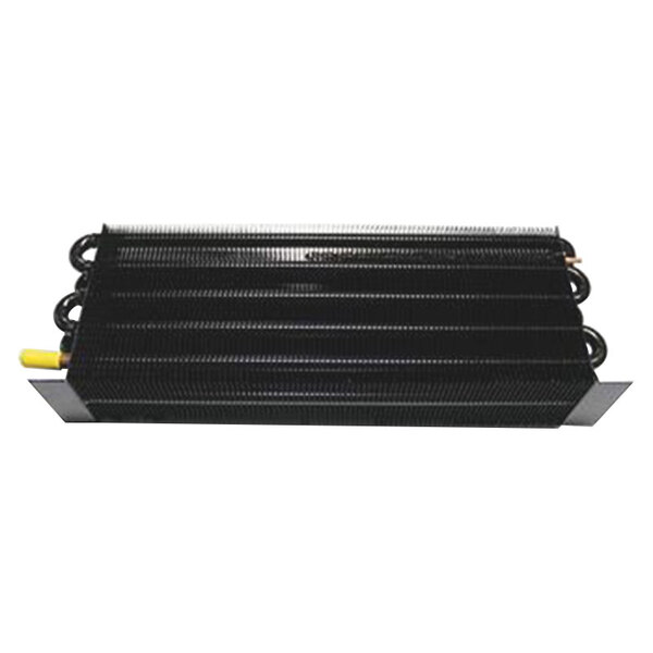 A close-up of a black metal True 800225 evaporator coil.