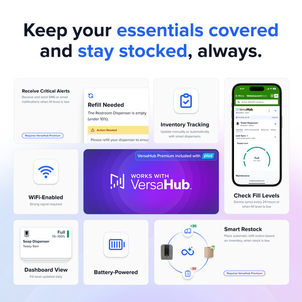 A phone displays the Lavex VersaHub app with the logo in the corner.