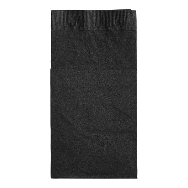 A black square paper napkin with a white border.