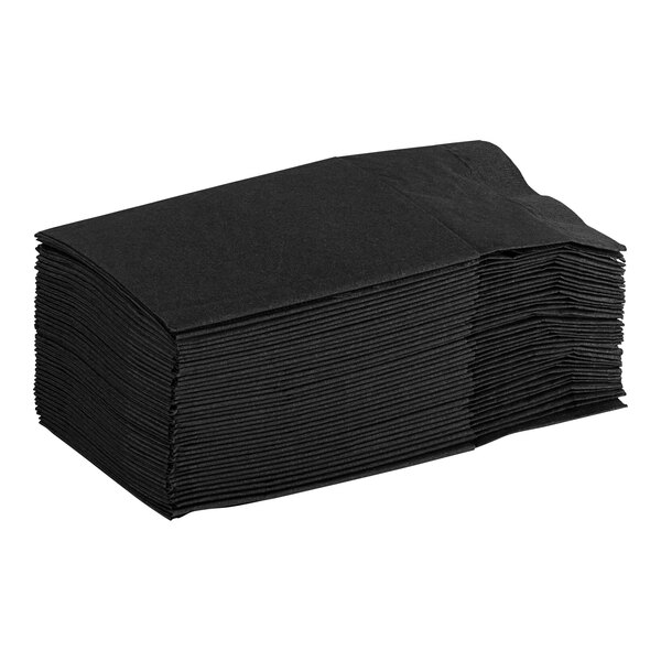 A stack of Hoffmaster black paper napkins.