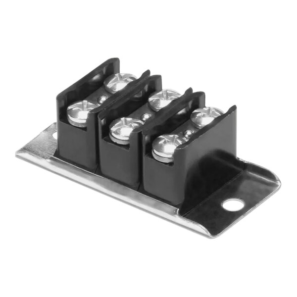 A black metal Cres Cor terminal block with four sockets.