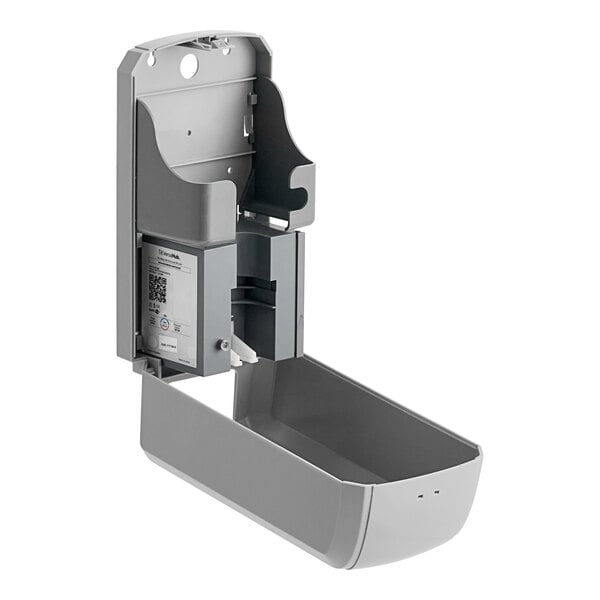 A grey Lavex WiFi-enabled automatic soap/sanitizer dispenser with a white label on a grey plastic container.