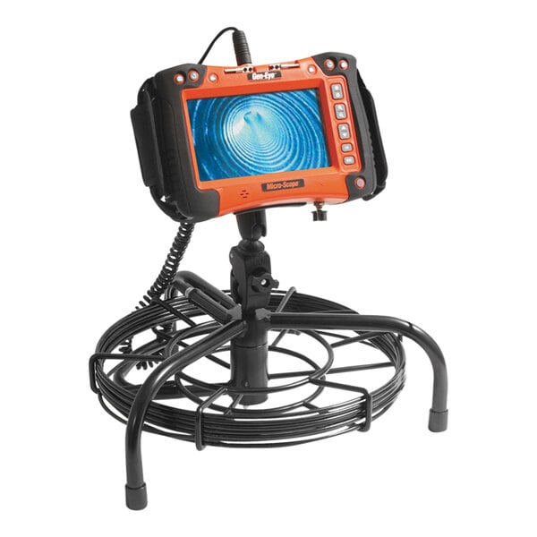 A General Pipe Cleaners Gen-Eye Micro-Scope3 pipe inspection camera on a stand.