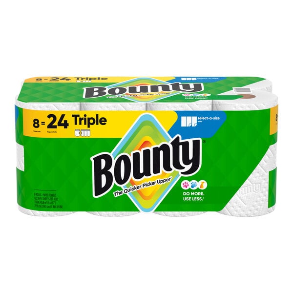 A case of 8 Bounty Select-a-Size paper towel rolls.