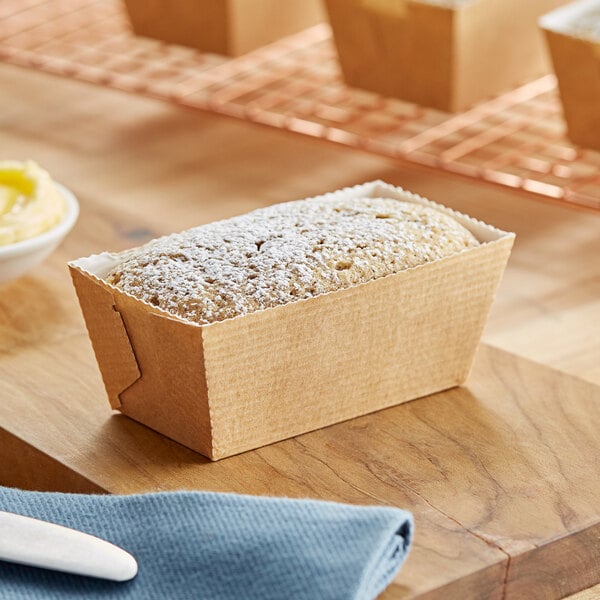 Tielman Bake Well 5.5 oz. Mini Loaf Corrugated Kraft Paper Bread Loaf Mold 2040 Case