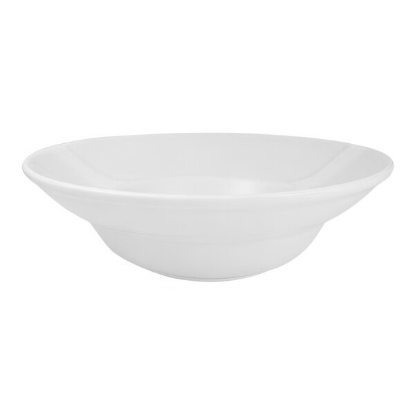 A RAK Youngstown ivory wide rim china pasta bowl on a white background.