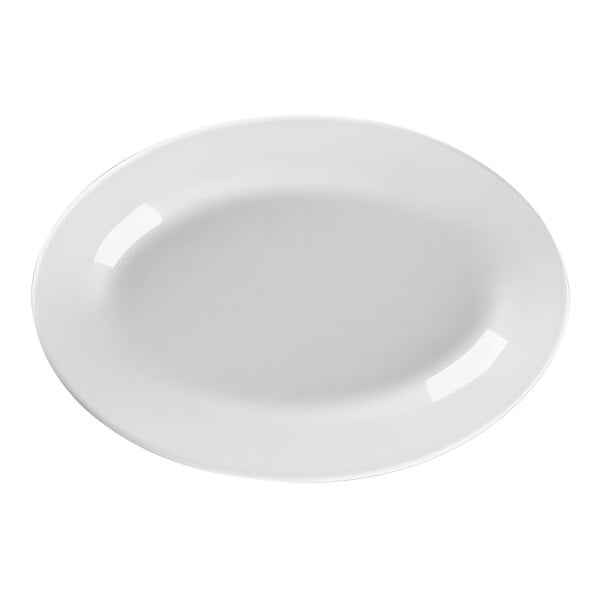 A white plate with a wide ivory rim.