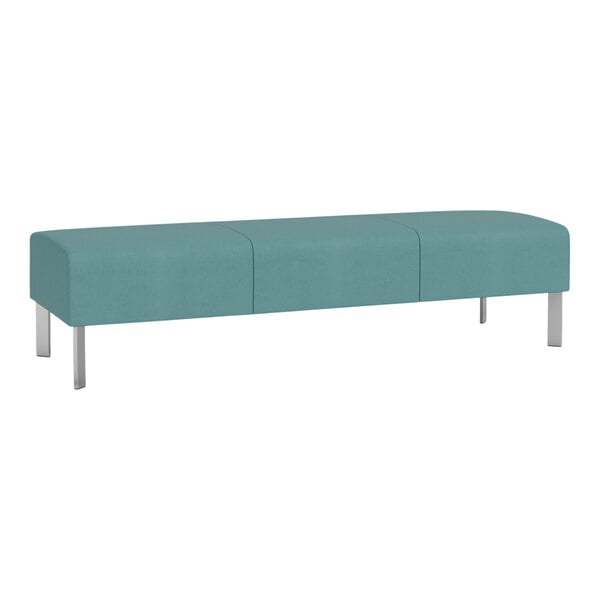 A blue Lesro Luxe Lounge bench with silver legs.