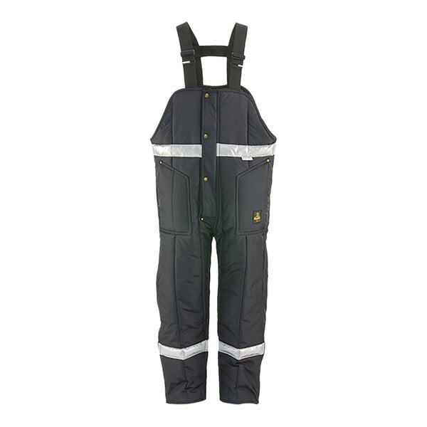 A black RefrigiWear bib overall with reflective tape.