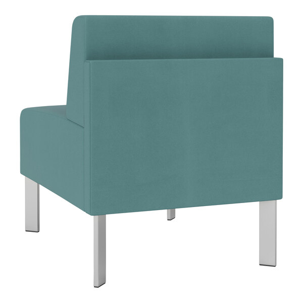 A blue Lesro Luxe Lounge Series Patriot Plus guest chair with steel legs.