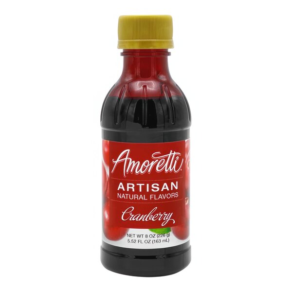 A bottle of Amoretti Cranberry Artisan Natural Flavor Paste with white and red label.