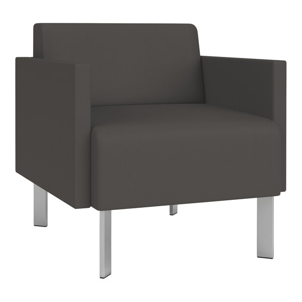 A black Lesro Luxe Lounge chair with silver legs.