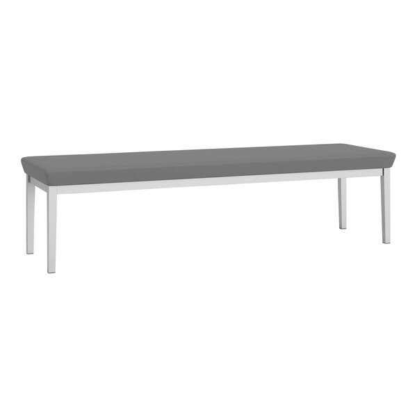 A Lesro Lenox steel bench with a grey cushion.