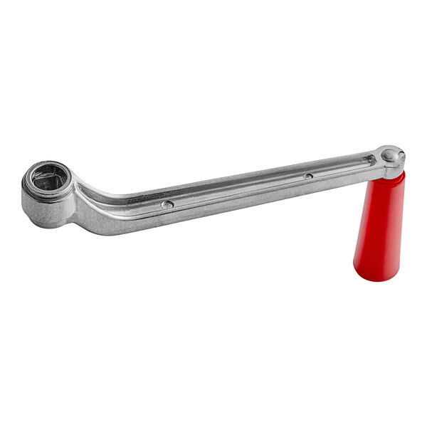 A red Tre Spade handle on a metal bar.