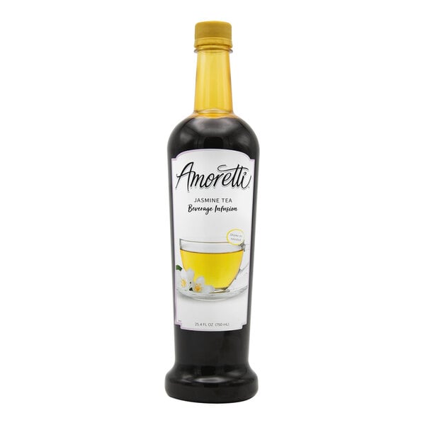 A bottle of Amoretti Jasmine Tea Beverage Infusion with a label.