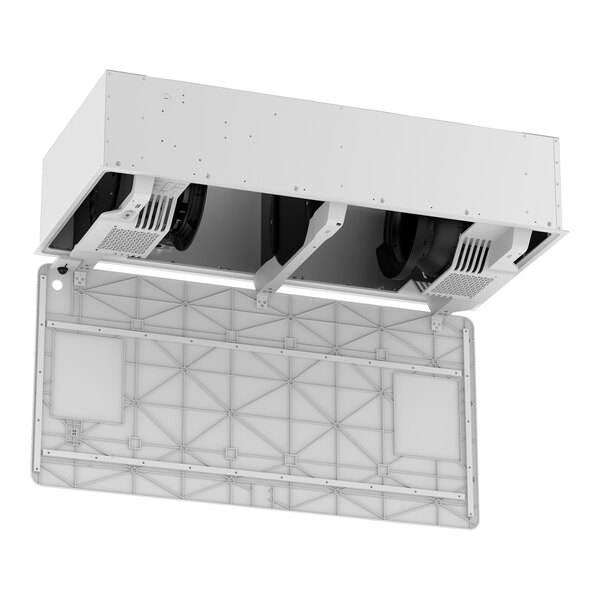 A white rectangular Fellowes ceiling-mount air purifier with black vents on top.