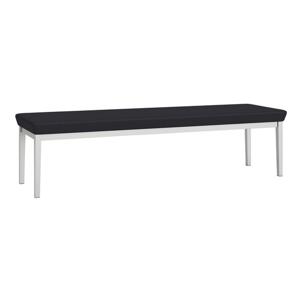 A black Lesro Lenox steel bench with black vinyl cushion and white legs.