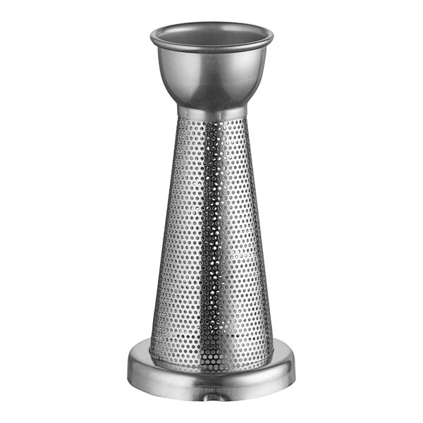 A stainless steel Tre Spade filter with holes.