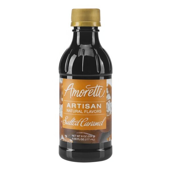 A bottle of Amoretti Salted Caramel Artisan Natural Flavor Paste with a label.