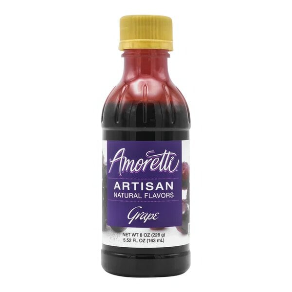 A bottle of Amoretti Grape Artisan Natural Flavor Paste with a purple label.