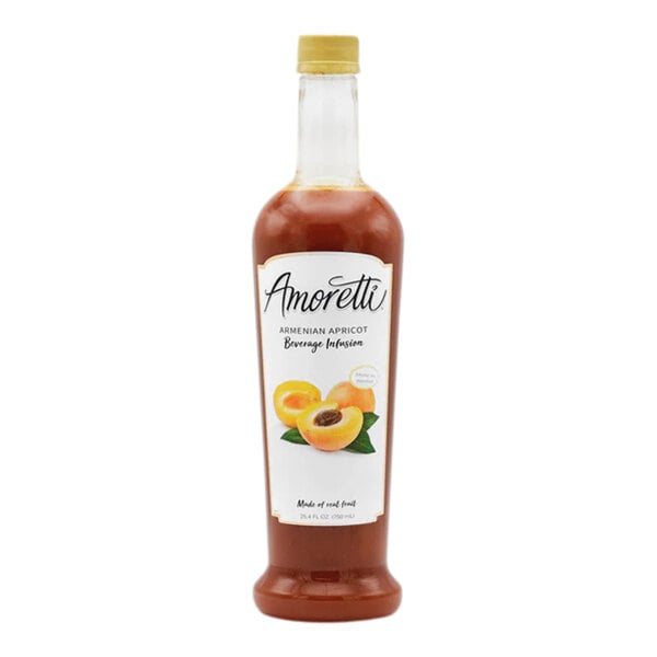 A bottle of Amoretti Armenian Apricot Beverage Infusion with a label.