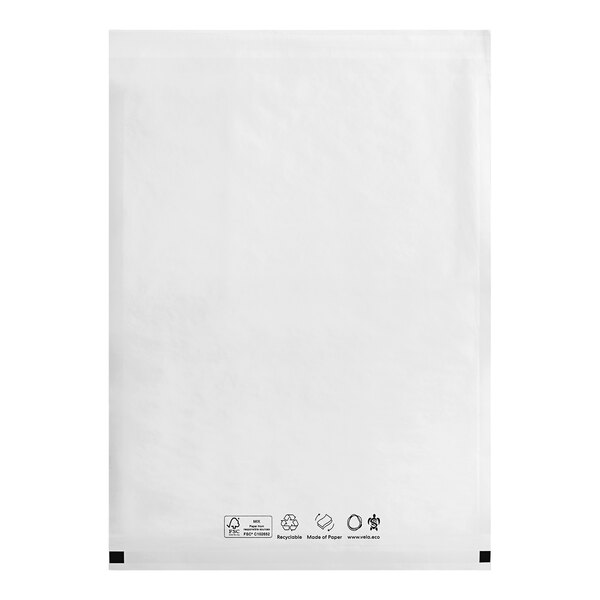 A white paper layflat bag with black text.