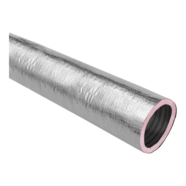A roll of Thermaflex Flex-Vent insulated flexible duct with pink foil inside.