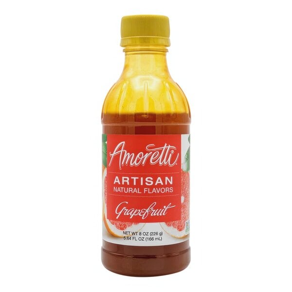 A bottle of Amoretti Grapefruit Artisan Natural Flavor Paste with a yellow cap and a label.