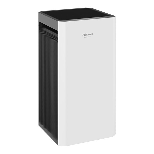 A white rectangular air purifier with a black top.