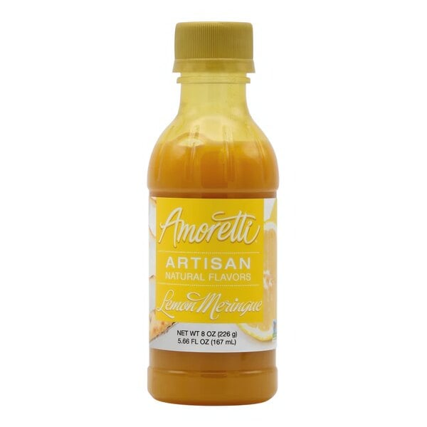 A bottle of Amoretti Lemon Meringue Artisan Natural Flavor Paste with a yellow label.