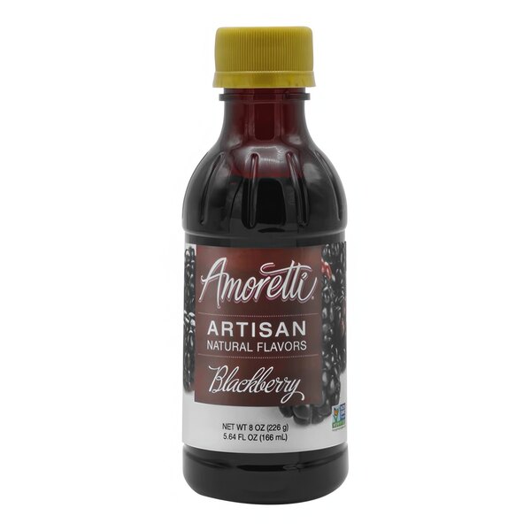 A bottle of Amoretti Blackberry Artisan Natural Flavor Paste with a red label.