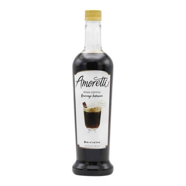 A bottle of Amoretti Irish Coffee Beverage Infusion with a white label.