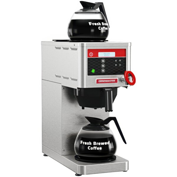 A Grindmaster PrecisionBrew automatic coffee machine on a counter.