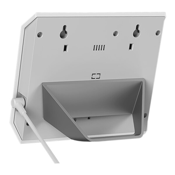 A white rectangular air quality display with a gray stand.