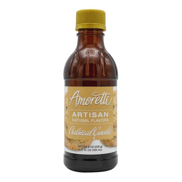 A bottle of Amoretti Oatmeal Cookie Artisan Natural Flavor Paste with a yellow label.