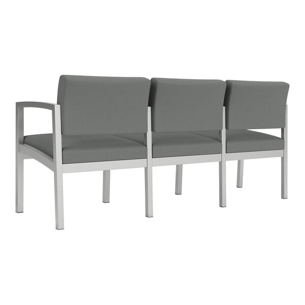 A Lesro Lenox steel and grey fabric 3-seat sofa.