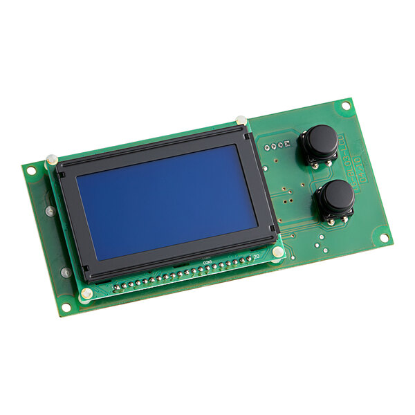An Estella control board with a green LCD display and two buttons.