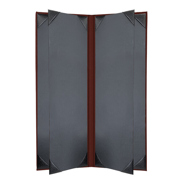 An oak menu cover with 6 panels and album style corners.