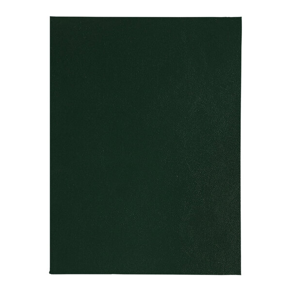 A black rectangular menu cover with album style corners on a green surface.