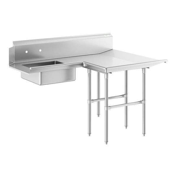 A Regency stainless steel soiled dishtable with a right corner sink.