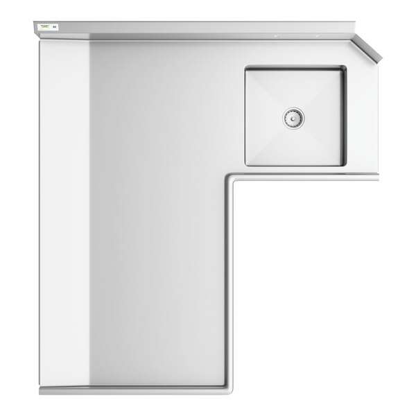 A white rectangular sink with a hole in a counter.