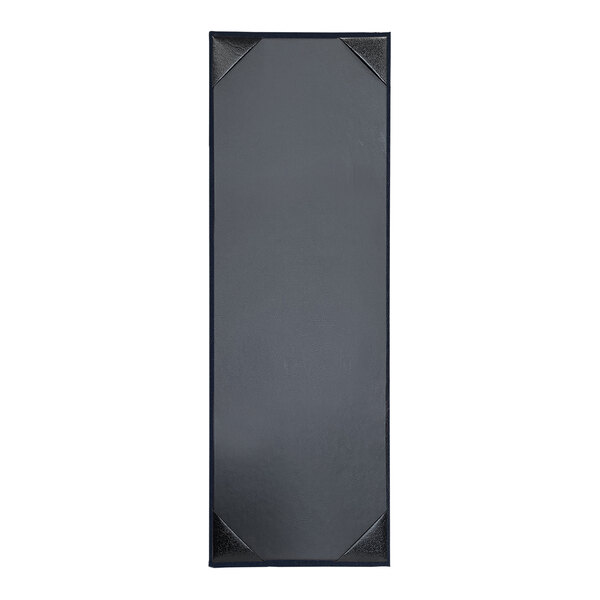 A black rectangular menu cover with album style corners.