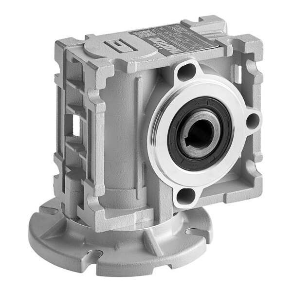 An Estella automatic feed gear box with a metal housing and a metal gear, with a round metal center.