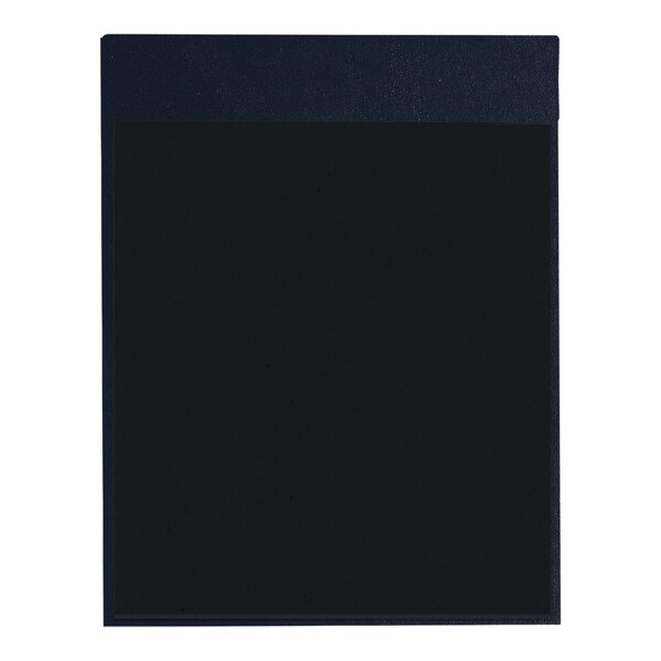 A black rectangular menu board with a white border and a blue cover.