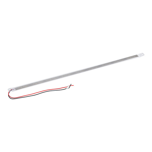 An Avantco LED light with a long metal rod and red and black wires.
