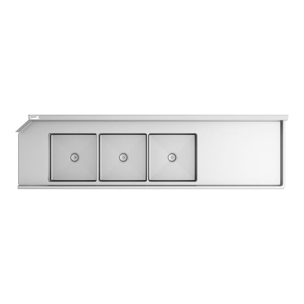 Regency 16-Gauge 9' Soiled / Dirty Dish Table with 3-Compartment Sink - 20" x 20" x 12" Bowls - Right Drainboard
