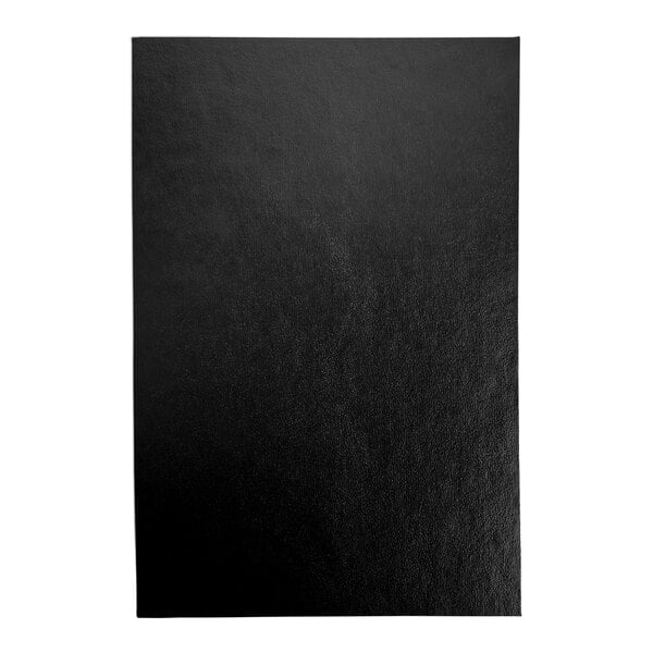 A black rectangular menu cover with album style corners on a white background.