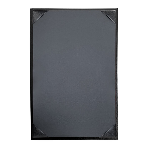 A black rectangular menu cover with album style corners.