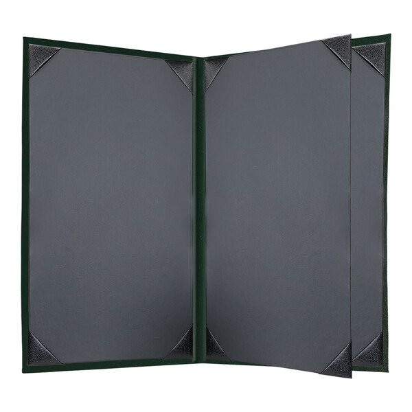 A green menu cover with green corners.