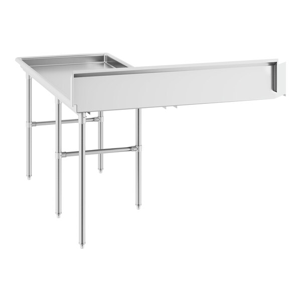 A Regency stainless steel L-shape dishtable with legs.